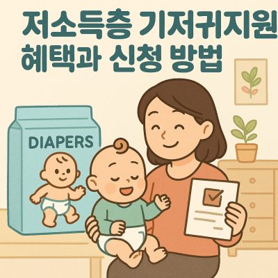 저소득층 기저귀지원 혜택과 신청 방법을 설명하는 육아 지원 이미지
