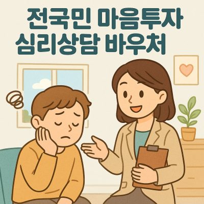 전국민 마음투자 심리상담 바우처 지원을 설명하는 정신건강 안내 이미지