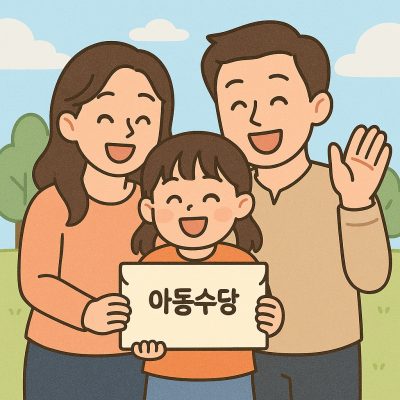 아동수당을 받는 어린이와 부모의 행복한 모습을 담은 가족 이미지